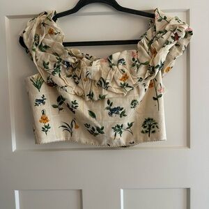 Agua Bendita Cream Floral Ruffle Blouse